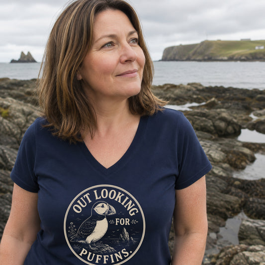 Out Looking For Puffins Soft V-Neck T-Shirt