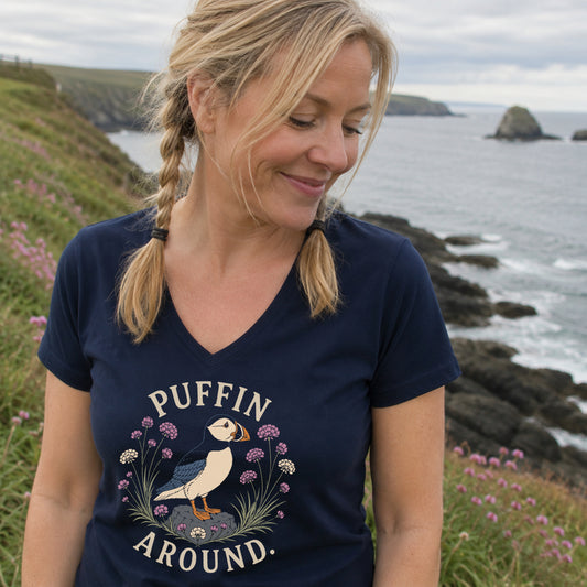 Puffin Around Soft V-Neck T-Shirt